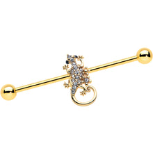 Load image into Gallery viewer, 14G Clear Gem Gold Tone Luscious Lizard Industrial Barbell 38mm
