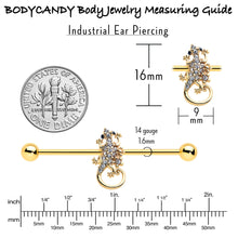 Load image into Gallery viewer, 14G Clear Gem Gold Tone Luscious Lizard Industrial Barbell 38mm
