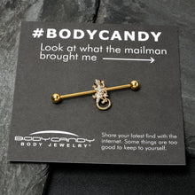 Load image into Gallery viewer, 14G Clear Gem Gold Tone Luscious Lizard Industrial Barbell 38mm
