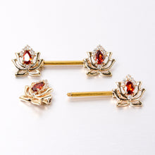 Load image into Gallery viewer, 14G 9/16 Red Gem Gold Tone Royal Lotus Barbell Nipple Ring Set
