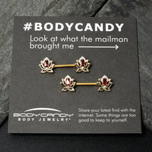 Load image into Gallery viewer, 14G 9/16 Red Gem Gold Tone Royal Lotus Barbell Nipple Ring Set
