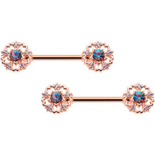 Load image into Gallery viewer, 14G 9/16 Vitrail Gem Rosy Hue Flower Barbell Nipple Ring Set
