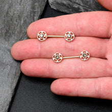 Load image into Gallery viewer, 14G 9/16 Vitrail Gem Rosy Hue Flower Barbell Nipple Ring Set
