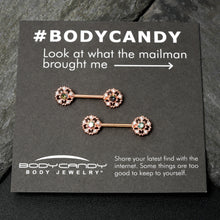 Load image into Gallery viewer, 14G 9/16 Vitrail Gem Rosy Hue Flower Barbell Nipple Ring Set
