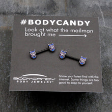 将图片加载到图库查看器，14G 9/16 Purple Blue Gem Black Opulent Owl Barbell Nipple Ring Set
