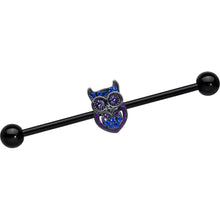 Load image into Gallery viewer, 14G Blue Purple Gem Black Opulent Owl Industrial Barbell 38mm
