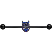 Load image into Gallery viewer, 14G Blue Purple Gem Black Opulent Owl Industrial Barbell 38mm
