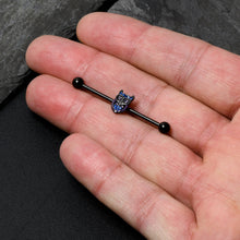 Load image into Gallery viewer, 14G Blue Purple Gem Black Opulent Owl Industrial Barbell 38mm
