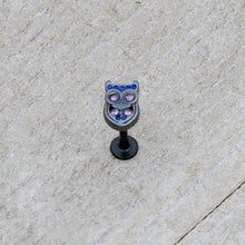 Load image into Gallery viewer, 16G 5/16 Purple Gem Black Opulent Owl Labret Monroe Tragus
