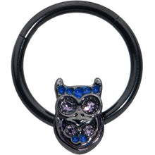 Load image into Gallery viewer, 16G 3/8 Purple Gem Black Opulent Owl Hinged Segment Ring
