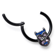 Load image into Gallery viewer, 16G 3/8 Purple Gem Black Opulent Owl Hinged Segment Ring
