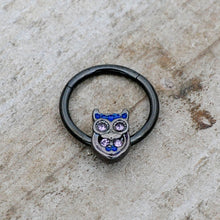 Load image into Gallery viewer, 16G 3/8 Purple Gem Black Opulent Owl Hinged Segment Ring

