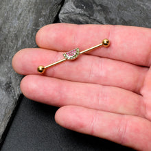 Load image into Gallery viewer, 14G Pink Green Gem Gold Hue Watermelon Yum Industrial Barbell 38mm
