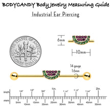 Load image into Gallery viewer, 14G Pink Green Gem Gold Hue Watermelon Yum Industrial Barbell 38mm
