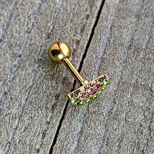 Load image into Gallery viewer, 16G 1/4 Pink Gem Gold Hue Watermelon Yum Cartilage Tragus Earring
