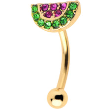 Load image into Gallery viewer, 16G 5/16 Pink Gem Gold Tone Watermelon Yum Curved Eyebrow Ring
