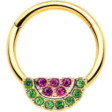 Load image into Gallery viewer, 16G 3/8 Pink Green Gem Gold Hue Watermelon Yum Hinged Segment Ring
