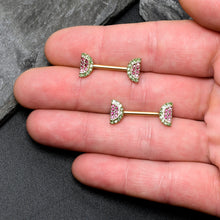 Load image into Gallery viewer, 14G 9/16 Pink Gem Gold Hue Watermelon Yum Barbell Nipple Ring Set

