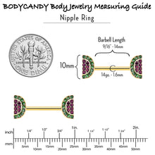 Load image into Gallery viewer, 14G 9/16 Pink Gem Gold Hue Watermelon Yum Barbell Nipple Ring Set
