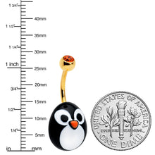 Load image into Gallery viewer, Red Gem Gold Tone Round Face Penguin Holiday Winter Belly Ring
