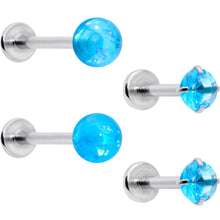 Load image into Gallery viewer, 16G 5/16 3/8 Blue Gem Faux Opal Labret Monroe Tragus Set of 4

