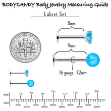 Load image into Gallery viewer, 16G 5/16 3/8 Blue Gem Faux Opal Labret Monroe Tragus Set of 4
