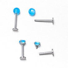 Load image into Gallery viewer, 16G 5/16 3/8 Blue Gem Faux Opal Labret Monroe Tragus Set of 4

