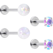 Load image into Gallery viewer, 16G 5/16 3/8 Aurora Gem White Faux Opal Labret Monroe Set of 4
