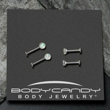 Load image into Gallery viewer, 16G 5/16 3/8 Aurora Gem White Faux Opal Labret Monroe Set of 4
