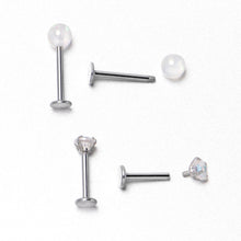 Load image into Gallery viewer, 16G 5/16 3/8 Aurora Gem White Faux Opal Labret Monroe Set of 4
