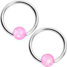 Load image into Gallery viewer, 16G 3/8 Pink Faux Opal Horseshoe BCR Captive Ring Set of 4
