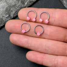 Load image into Gallery viewer, 16G 3/8 Pink Faux Opal Horseshoe BCR Captive Ring Set of 4
