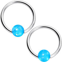 Load image into Gallery viewer, 16G 3/8 Blue Faux Opal Horseshoe BCR Captive Ring Set of 4
