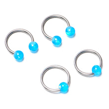 Load image into Gallery viewer, 16G 3/8 Blue Faux Opal Horseshoe BCR Captive Ring Set of 4
