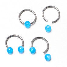 Load image into Gallery viewer, 16G 3/8 Blue Faux Opal Horseshoe BCR Captive Ring Set of 4
