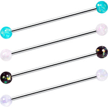 Load image into Gallery viewer, 14G Green Aurora Black Faux Opal Pack Industrial Barbell Set of 4
