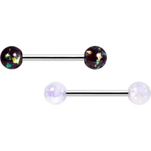 Load image into Gallery viewer, Green Aurora White Black Faux Opal Pack Tongue Ring Set of 4

