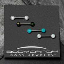 Load image into Gallery viewer, Green Aurora White Black Faux Opal Pack Tongue Ring Set of 4
