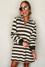 Load image into Gallery viewer, Classic Contrast Black Striped Collar Long Sleeve Mini Dress Stylish &amp; Trendy Casual Dress for Women
