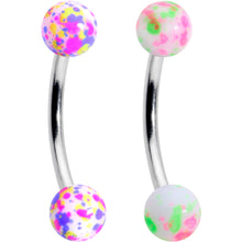 Load image into Gallery viewer, 16G 3/8 Splatter Pink Green Blue Curved Eyebrow Ring Set of 4
