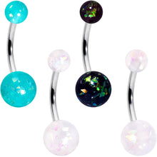 Load image into Gallery viewer, White Aurora Green Black Faux Opal Pack Belly Ring Set of 4
