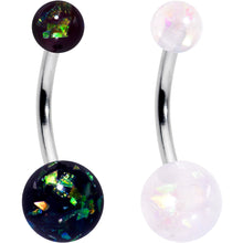 Load image into Gallery viewer, White Aurora Green Black Faux Opal Pack Belly Ring Set of 4
