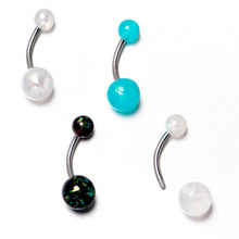 Load image into Gallery viewer, White Aurora Green Black Faux Opal Pack Belly Ring Set of 4
