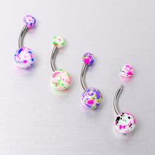 Load image into Gallery viewer, Splatter Pink Blue Purple Green Belly Ring Set of 4
