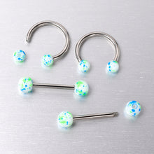Load image into Gallery viewer, 14G 9/16 1/2 Splatter Blue Green Barbell Horseshoe Nipple Ring Set of 4

