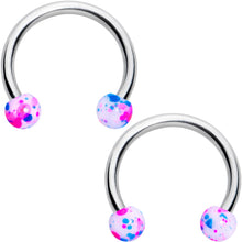 Load image into Gallery viewer, 14G 9/16 1/2 Splatter Blue Pink Barbell Horseshoe Nipple Ring Set of 4
