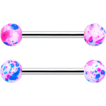 Load image into Gallery viewer, 14G 9/16 1/2 Splatter Blue Pink Barbell Horseshoe Nipple Ring Set of 4
