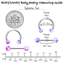 Load image into Gallery viewer, 14G 9/16 1/2 Splatter Blue Pink Barbell Horseshoe Nipple Ring Set of 4
