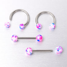 Load image into Gallery viewer, 14G 9/16 1/2 Splatter Blue Pink Barbell Horseshoe Nipple Ring Set of 4

