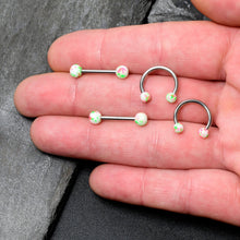 将图片加载到图库查看器，14G 9/16 1/2 Splatter Green Pink Barbell Horseshoe Nipple Ring Set of 4

